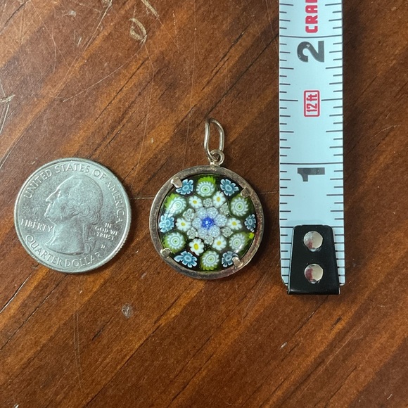 Vintage Sterling Silver Vermeil Murano Glass Circle Pendant - Picture 6 of 6